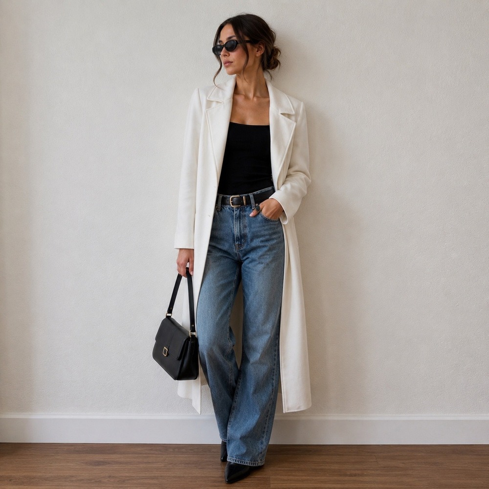 Zara Coat Women S White Open Front Longline Notched Lapel Duster Chic Minimalist